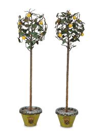 A Pair of Tôle Peinte Lemon Topiaries