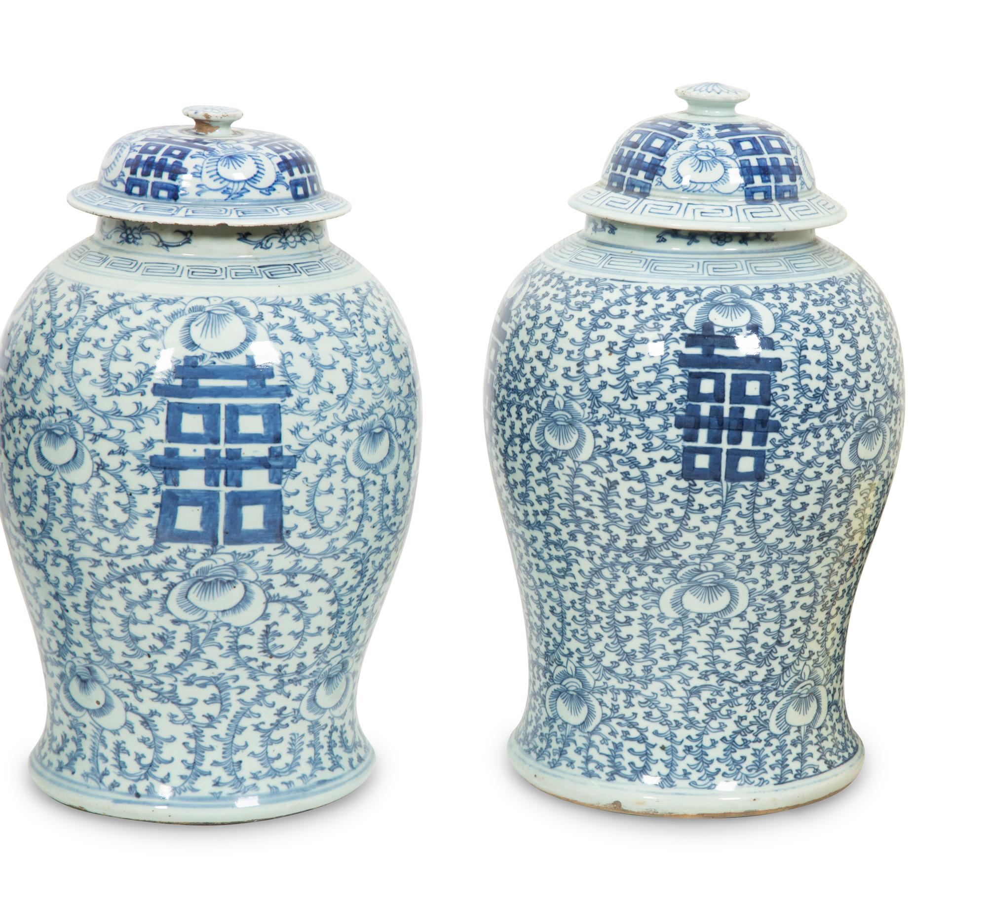 Five Chinese Blue and White Covered Ginger Jars