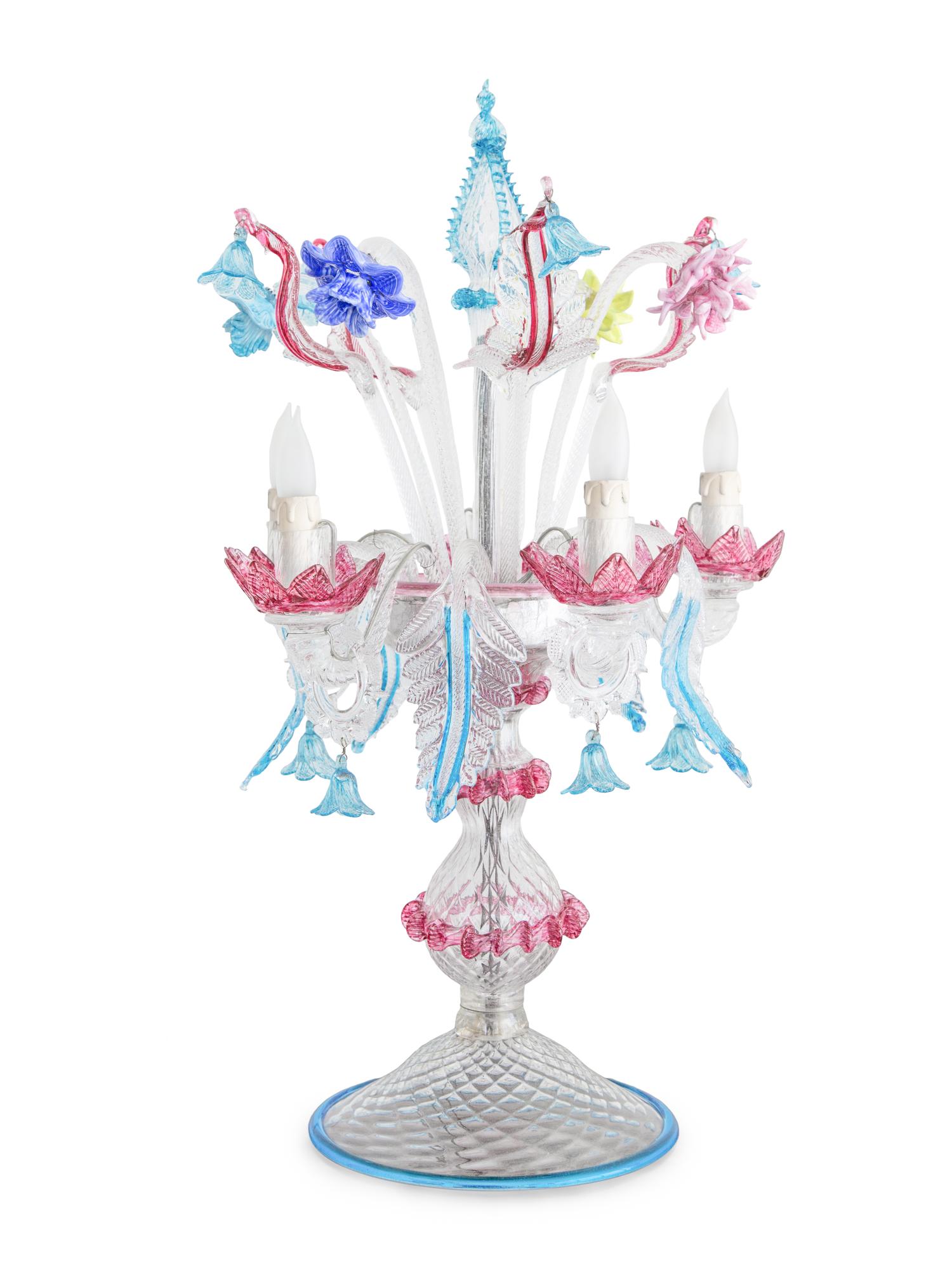 A Pair of Murano Glass Five-Light Girandoles