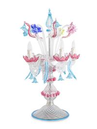 A Pair of Murano Glass Five-Light Girandoles