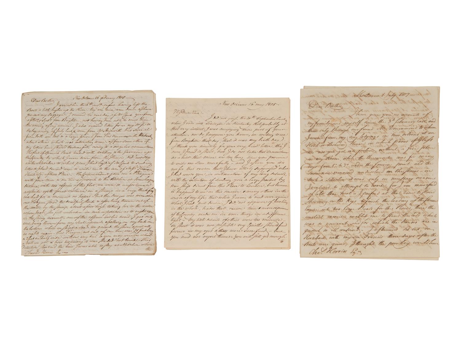 [WESTERN AMERICANA] -- [REPUBLIC OF WEST FLORIDA]. Letters of William Herries (1748-1811), British banker turned American entrepreneur, incl. description of meeting President Jefferson and his journey from New York to New Orleans, 1804-1811.