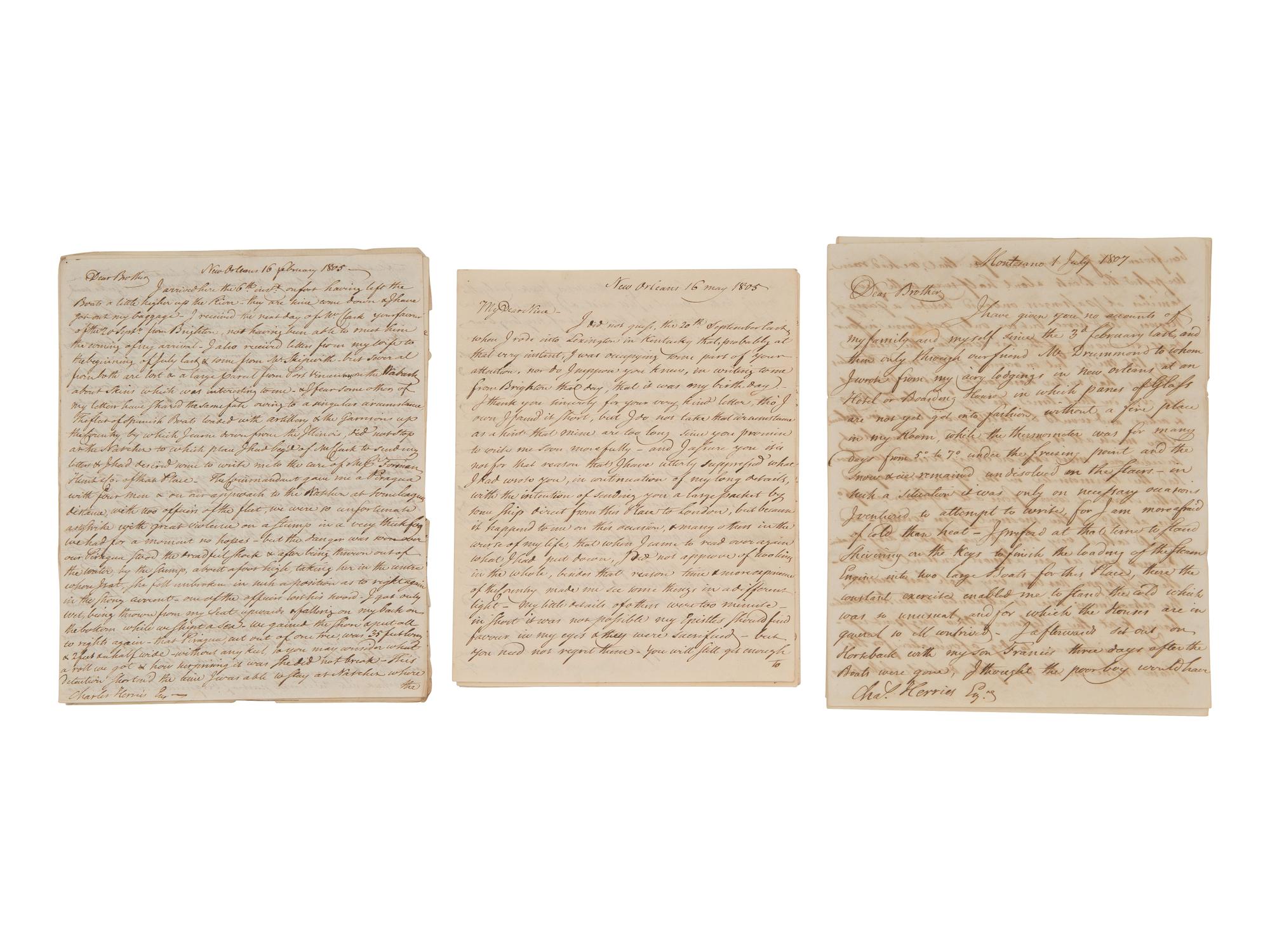[WESTERN AMERICANA] -- [REPUBLIC OF WEST FLORIDA]. Letters of William Herries (1748-1811), British banker turned American entrepreneur, incl. description of meeting President Jefferson and his journey from New York to New Orleans, 1804-1811.