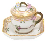 A Royal Copenhagen Flora Danica Porcelain Covered Custard Cup and Saucer Height 3 1/4 inches. — 20TH CENTURY