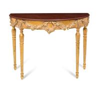 An Italian Giltwood Demilune Marble-Top Console Table