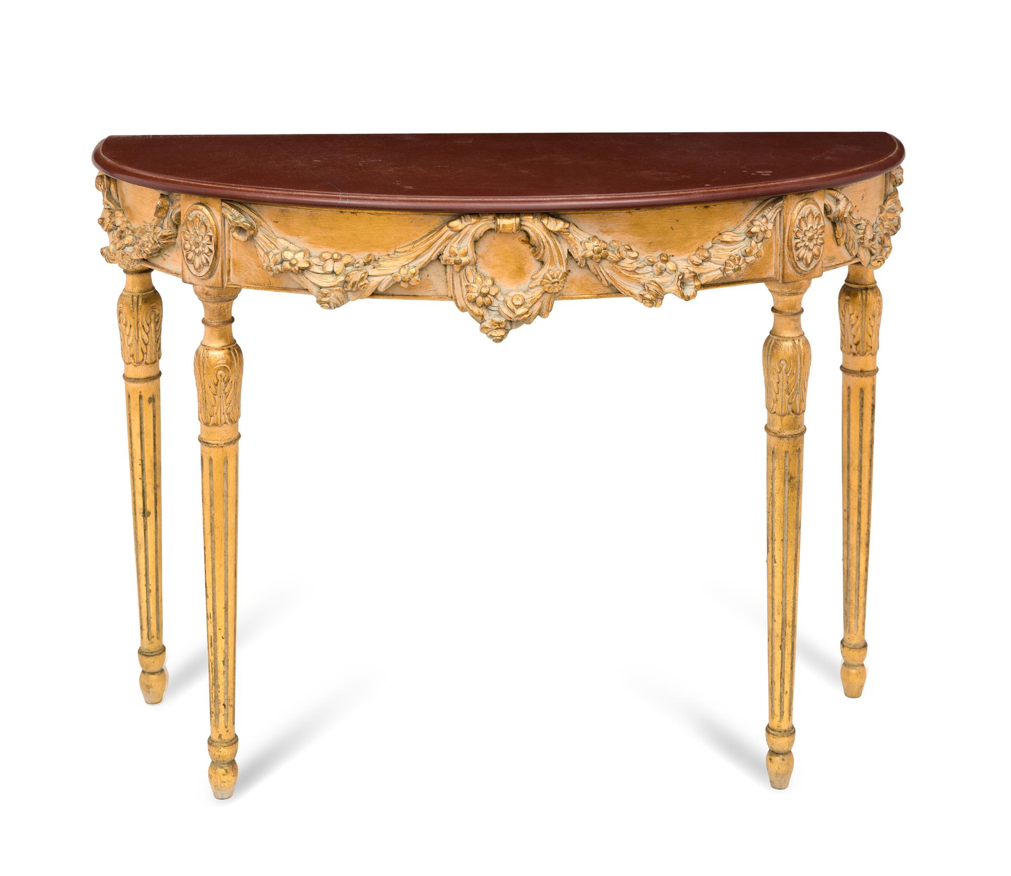 An Italian Giltwood Demilune Marble-Top Console Table