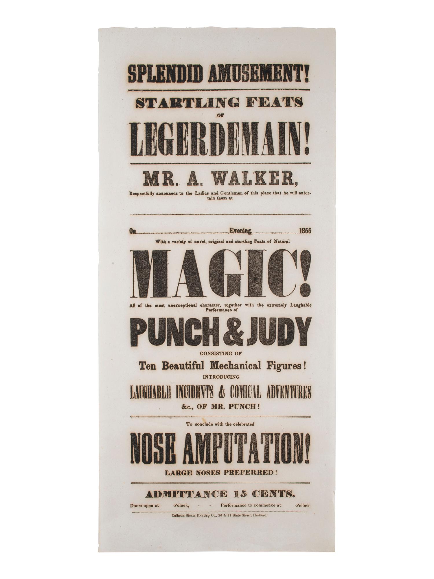 [ADVERTISING]. 4 items, highlighted by Punch & Judy broadsides.