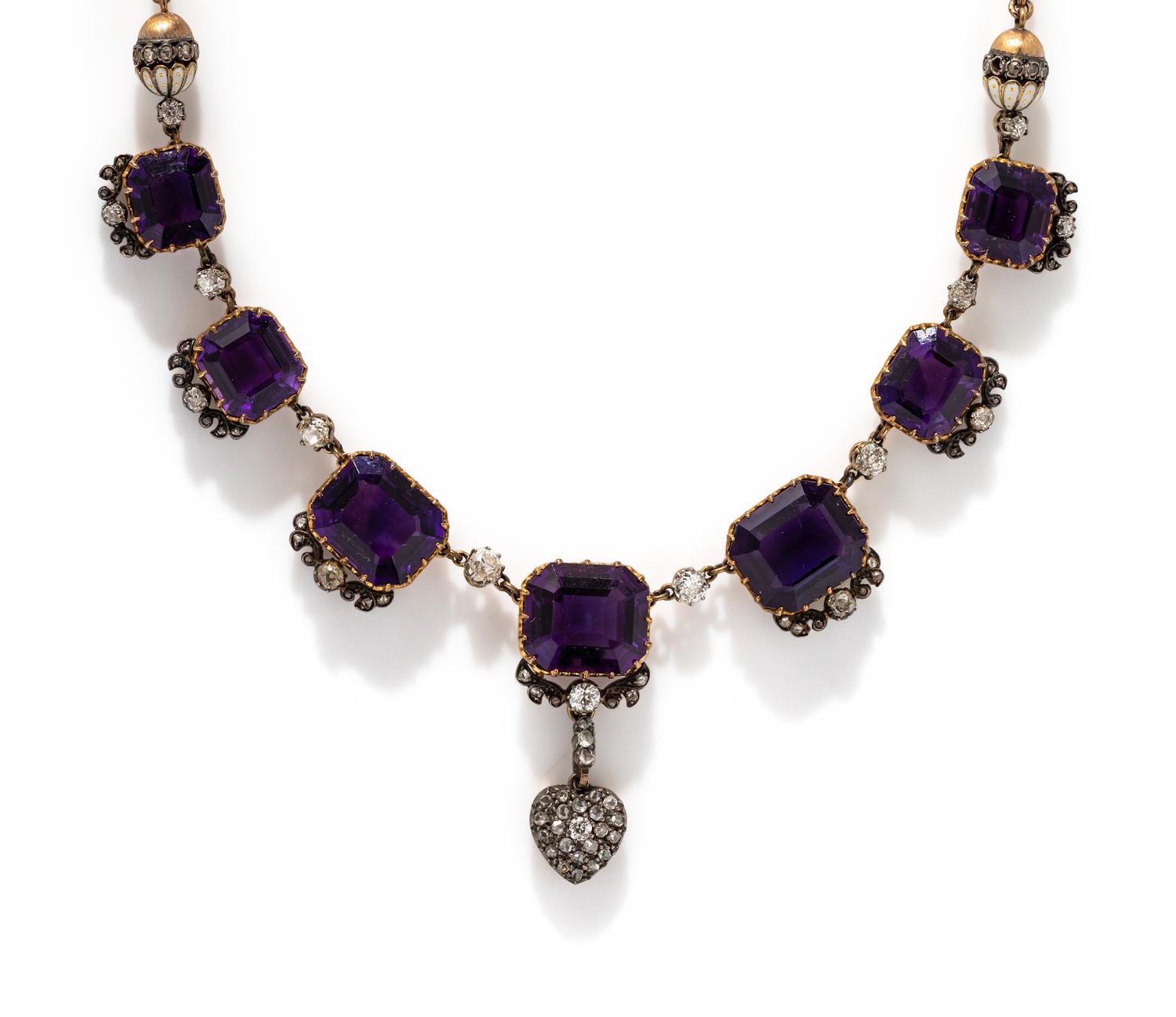 GEORGIAN, YELLOW GOLD, AMETHYST, AND DIAMOND JEWELRY SUITE