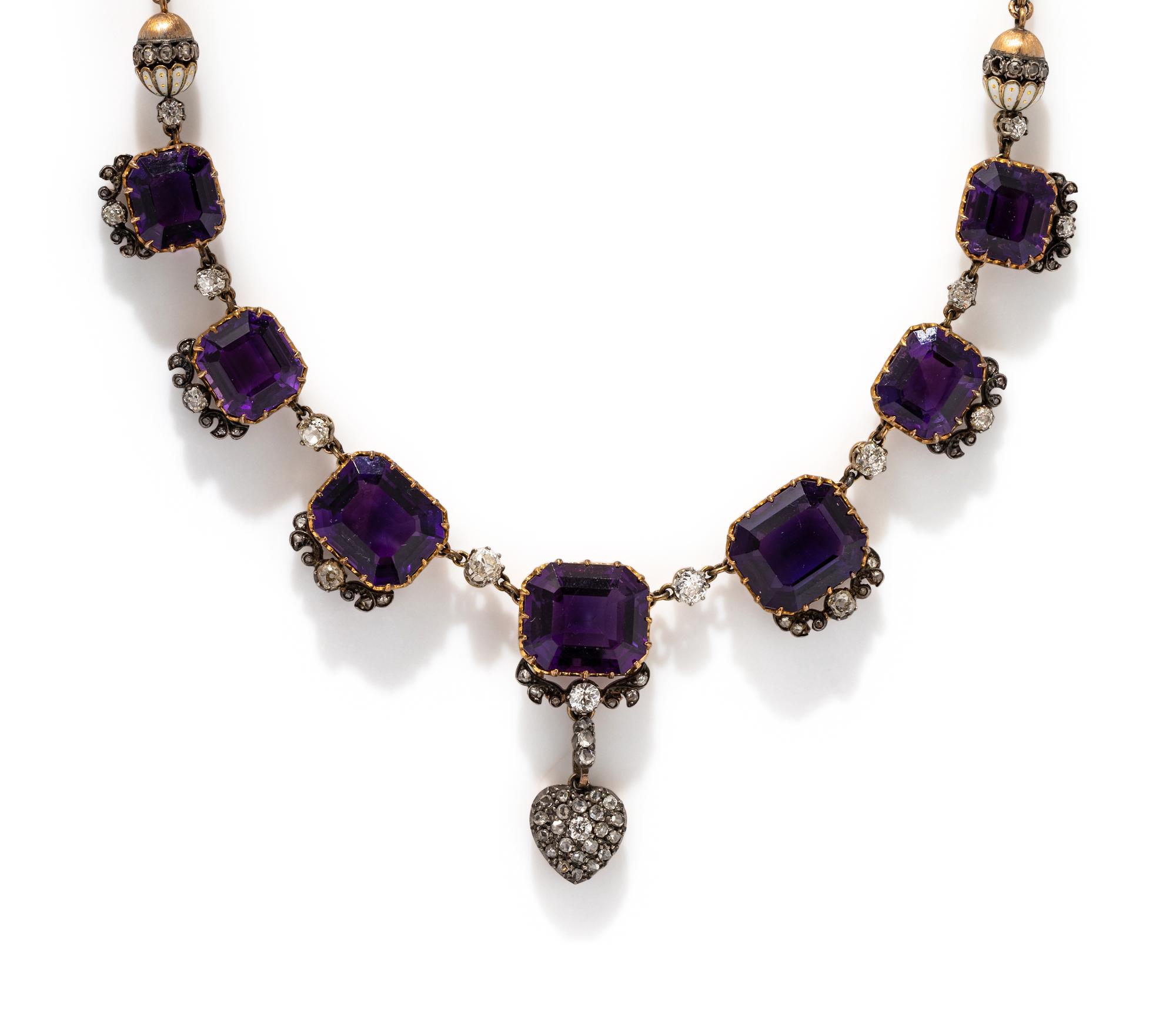 GEORGIAN, YELLOW GOLD, AMETHYST, AND DIAMOND JEWELRY SUITE