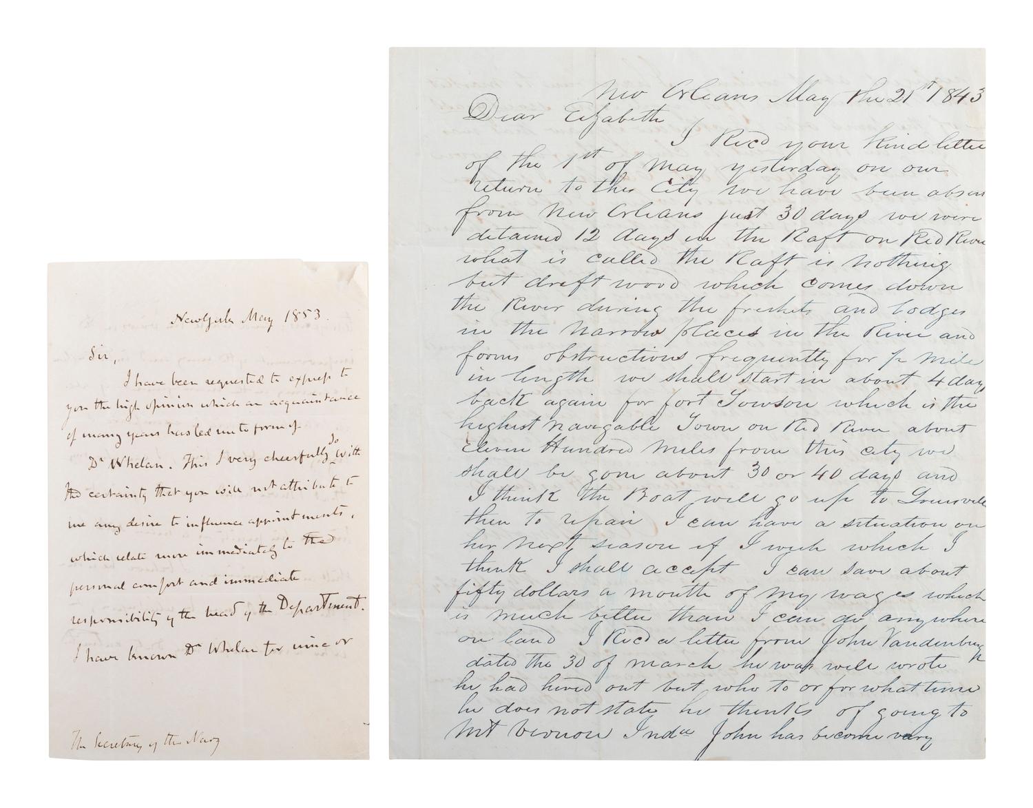 [US NAVY]. Antebellum naval-related correspondence, including: