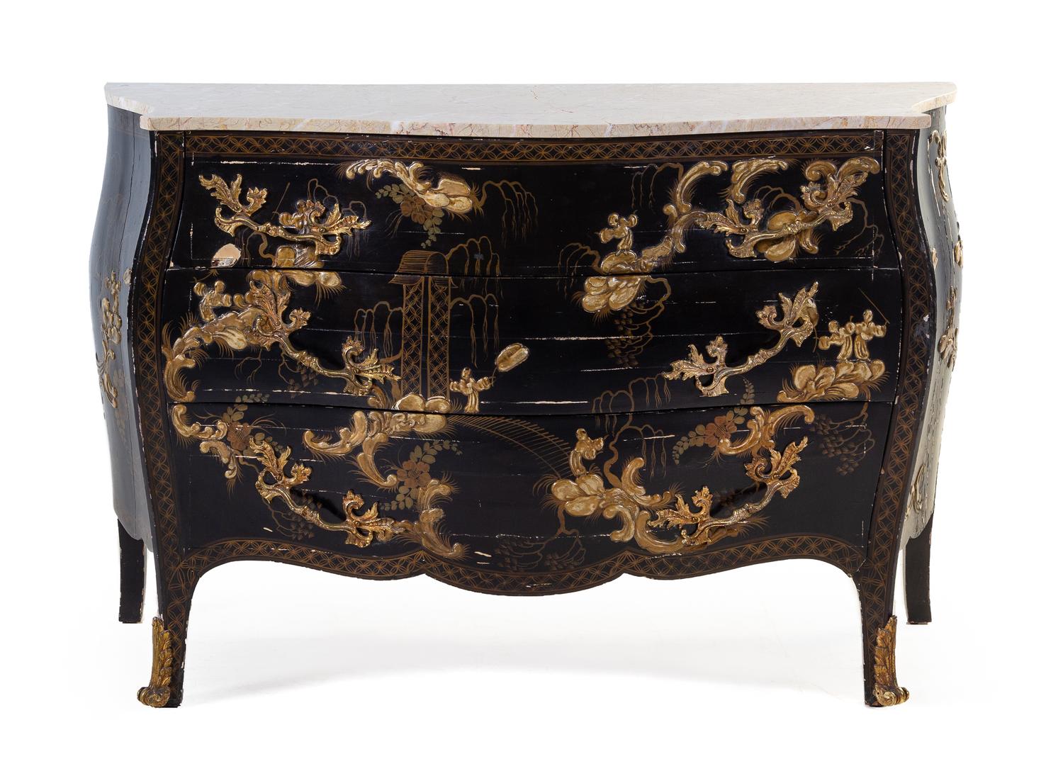 A Louis XV Style Chinoiserie Lacquered Commode