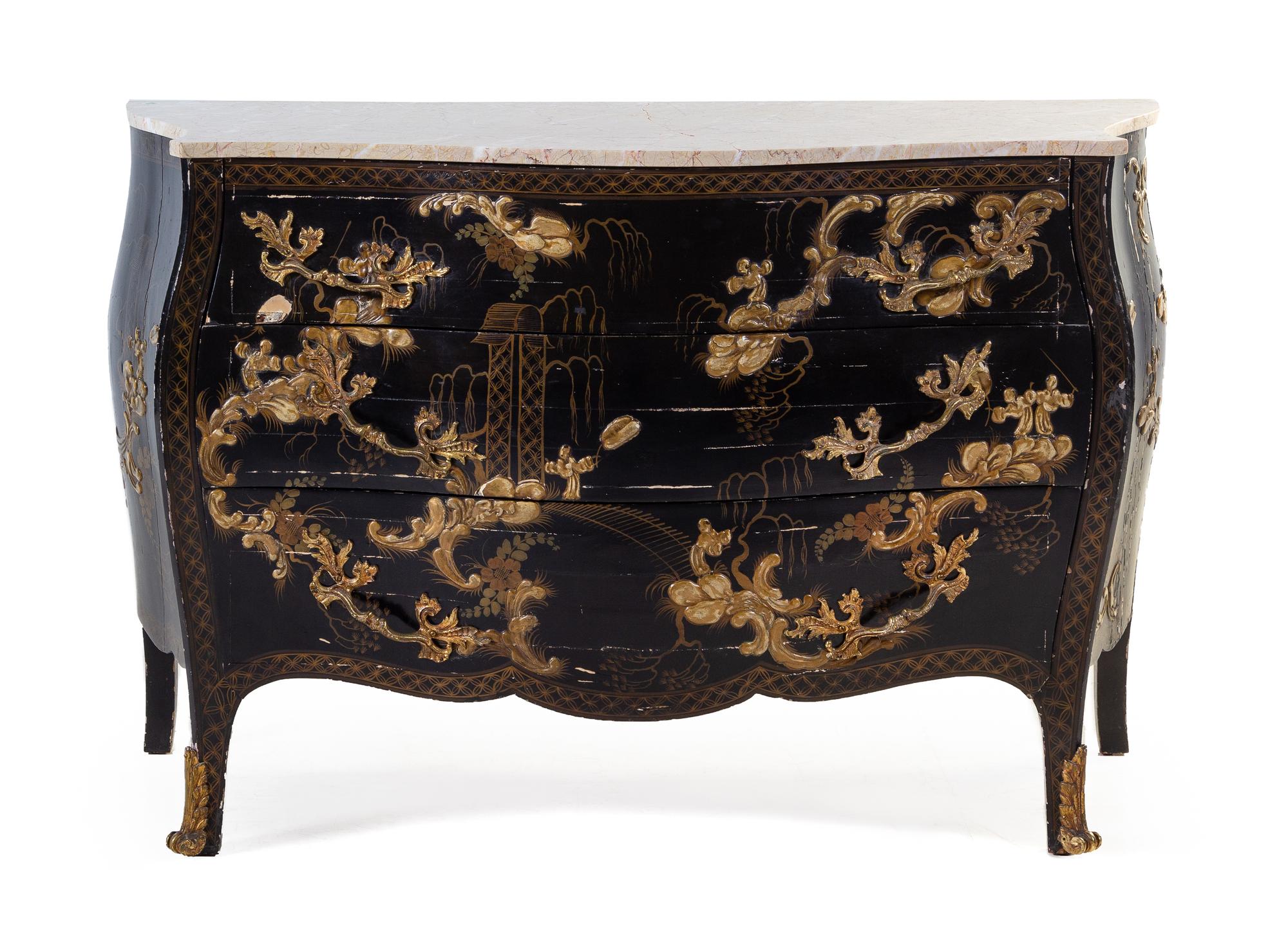 A Louis XV Style Chinoiserie Lacquered Commode