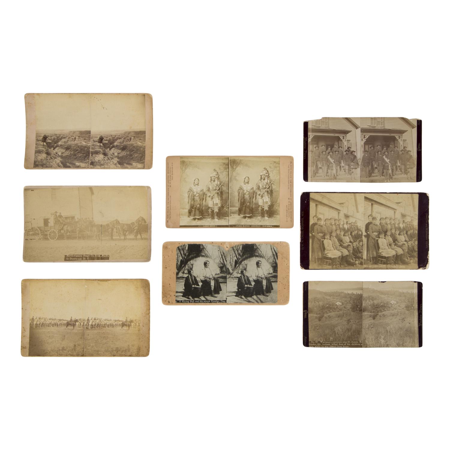 Cross, W.R. (1839-1907). A group of 8 stereoviews of the Dakota Territory including Indian School students and police.