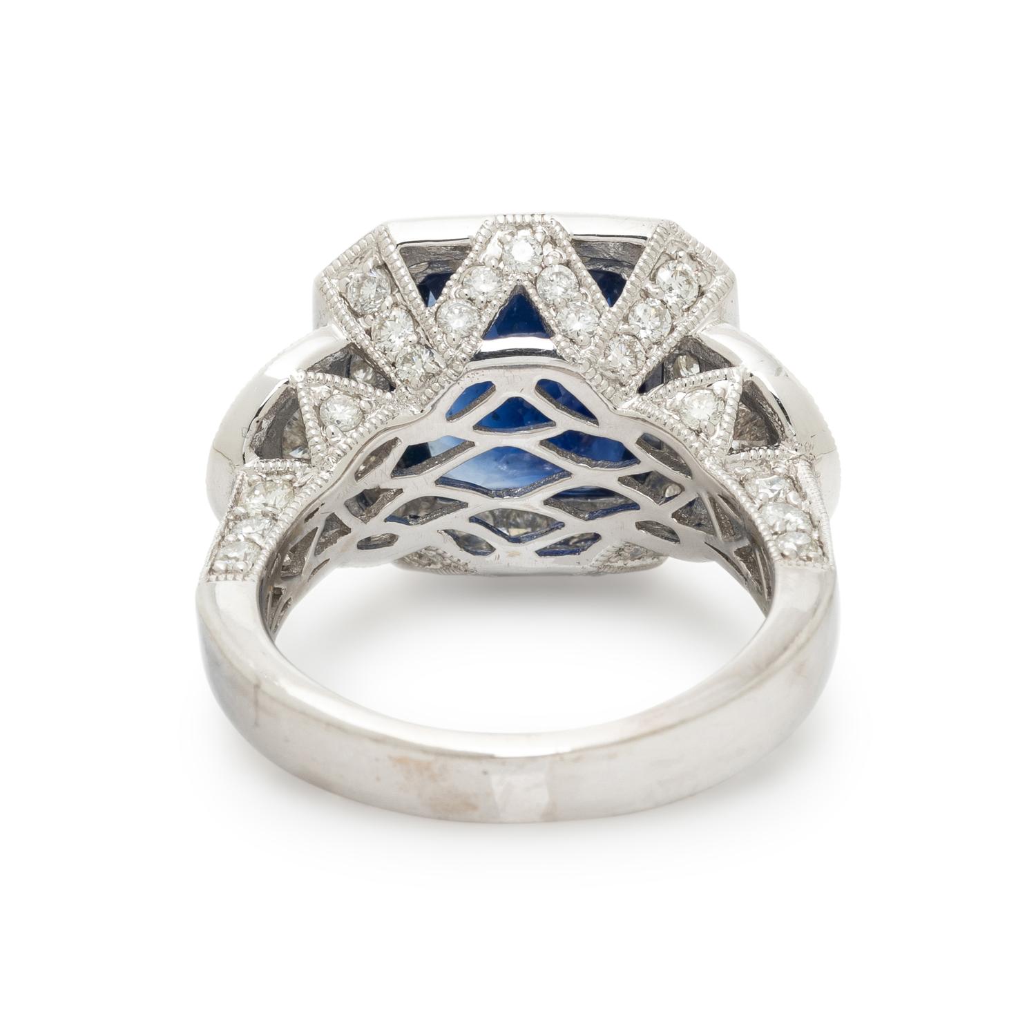 SAPPHIRE, DIAMOND, AND WHITE GOLD RING