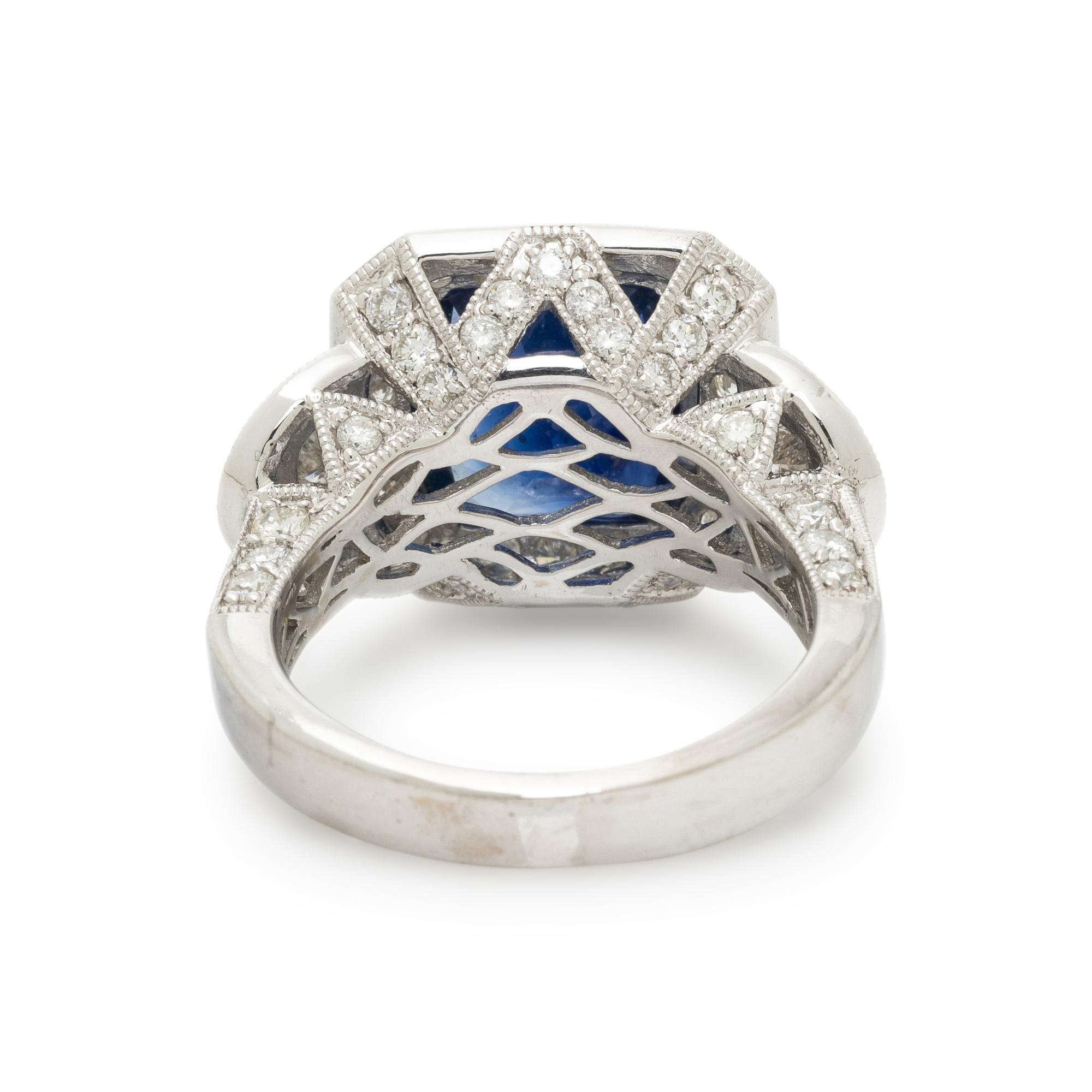 SAPPHIRE, DIAMOND, AND WHITE GOLD RING