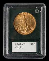 A United States 1908-D St. Gaudens: Motto $20 Gold Coin