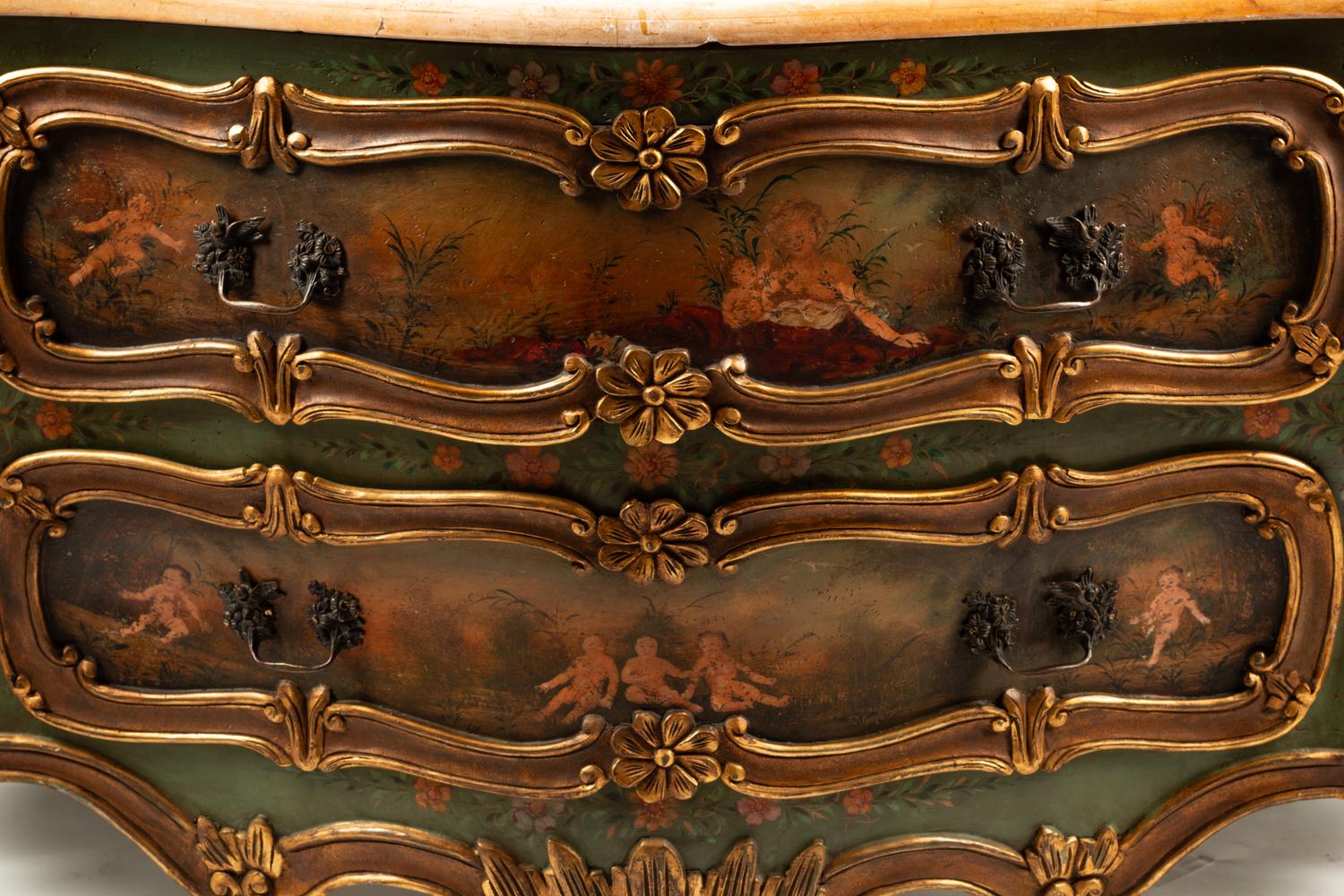 A Venetian Style Painted Marble-Top Commode