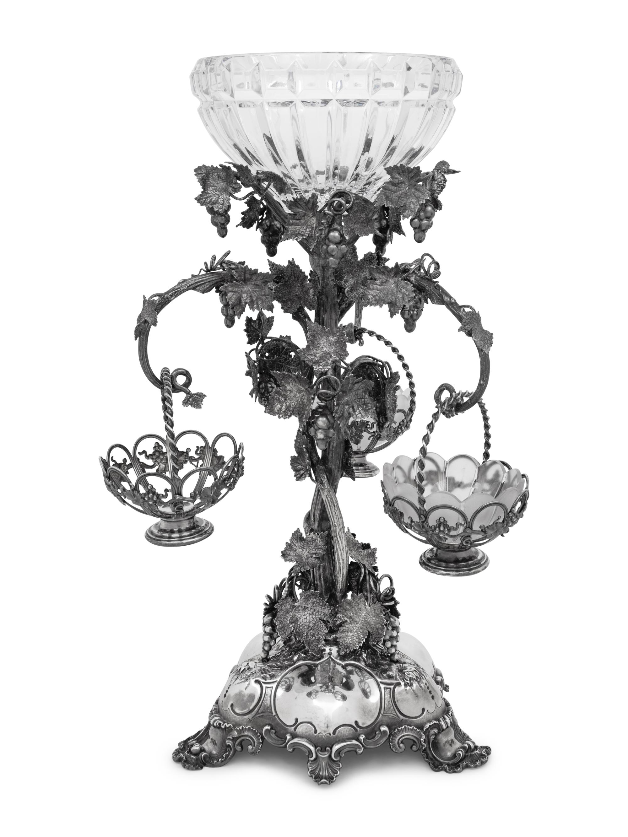 A Victorian Silver and Cut-Glass Epergne