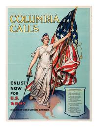 [WORLD WAR I]. ADERENTE, Vincent, artist. Columbia Calls / Enlist Now for the U. S. Army / Nearest Recruiting Station. New York: 1916.