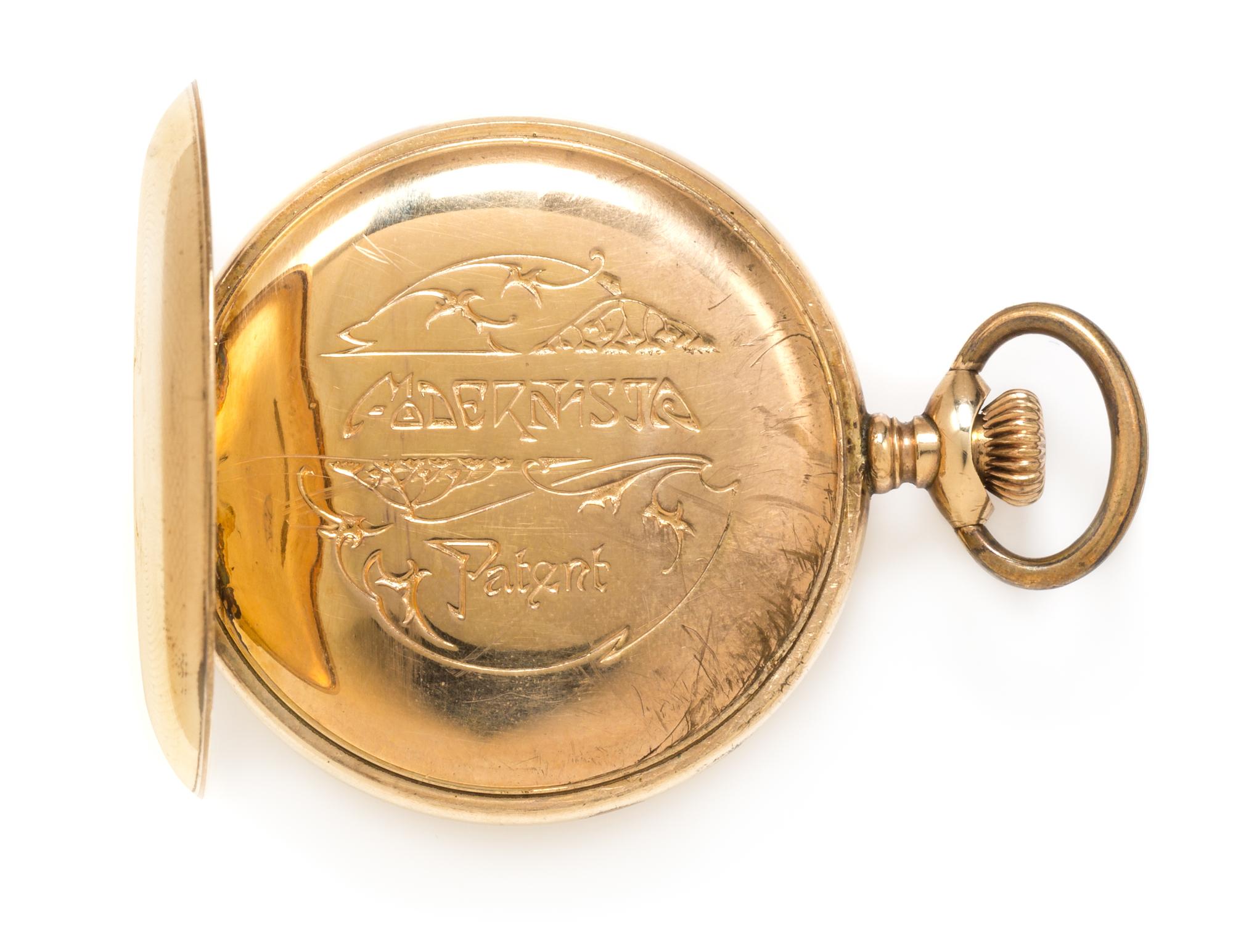 A Gold Filled Jump Hour Retrograde Open Face Pocket Watch, Modernista, 56.50 dwts.