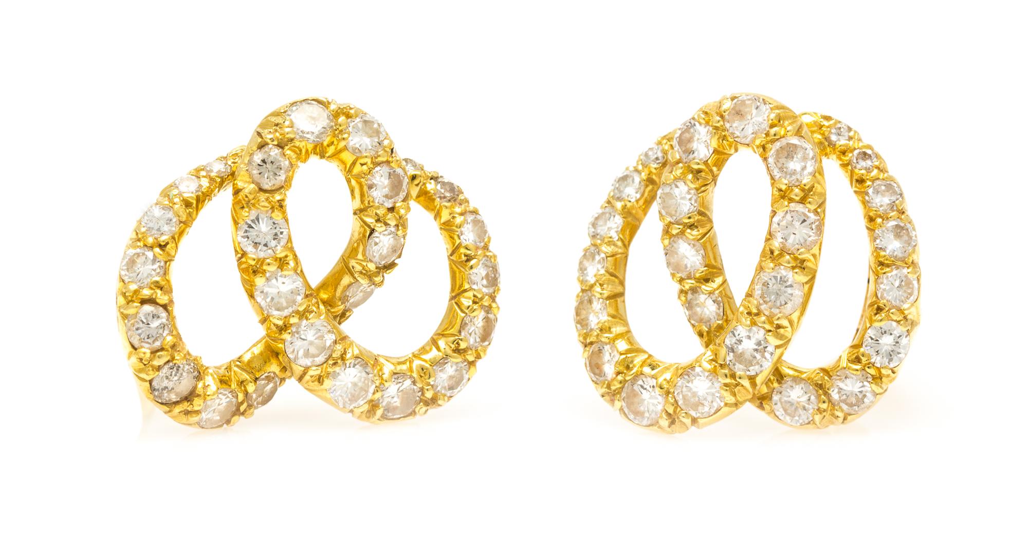 A Pair of 18 Karat Yellow Gold and Diamond Earclips, Jose Hess, 5.60 dwts.