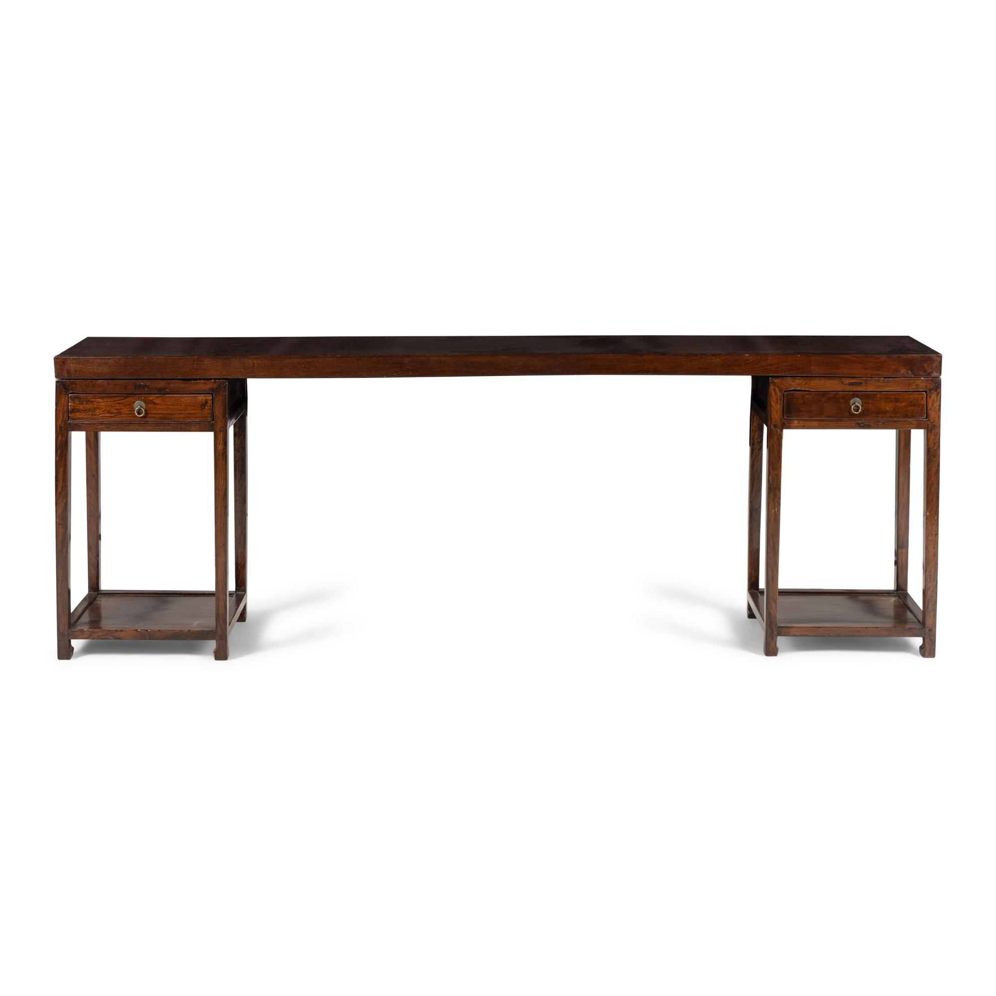 A Pair of Chinese Hardwood Side Tables Converted to a Console