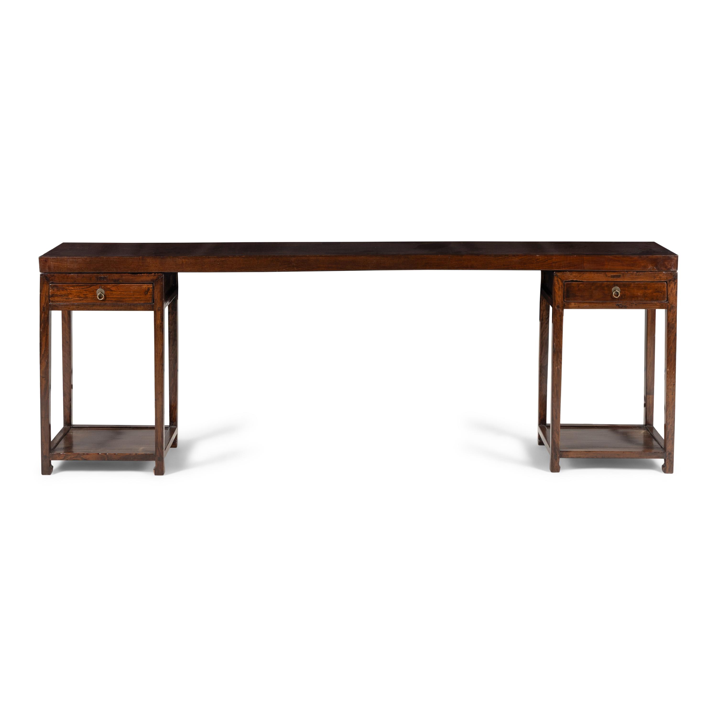A Pair of Chinese Hardwood Side Tables Converted to a Console