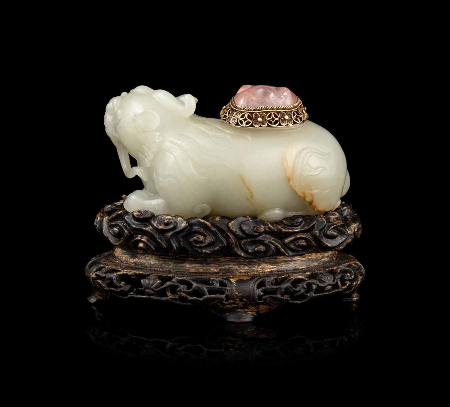 A Carved White Jade Mythical Beast-Form Water Coupe