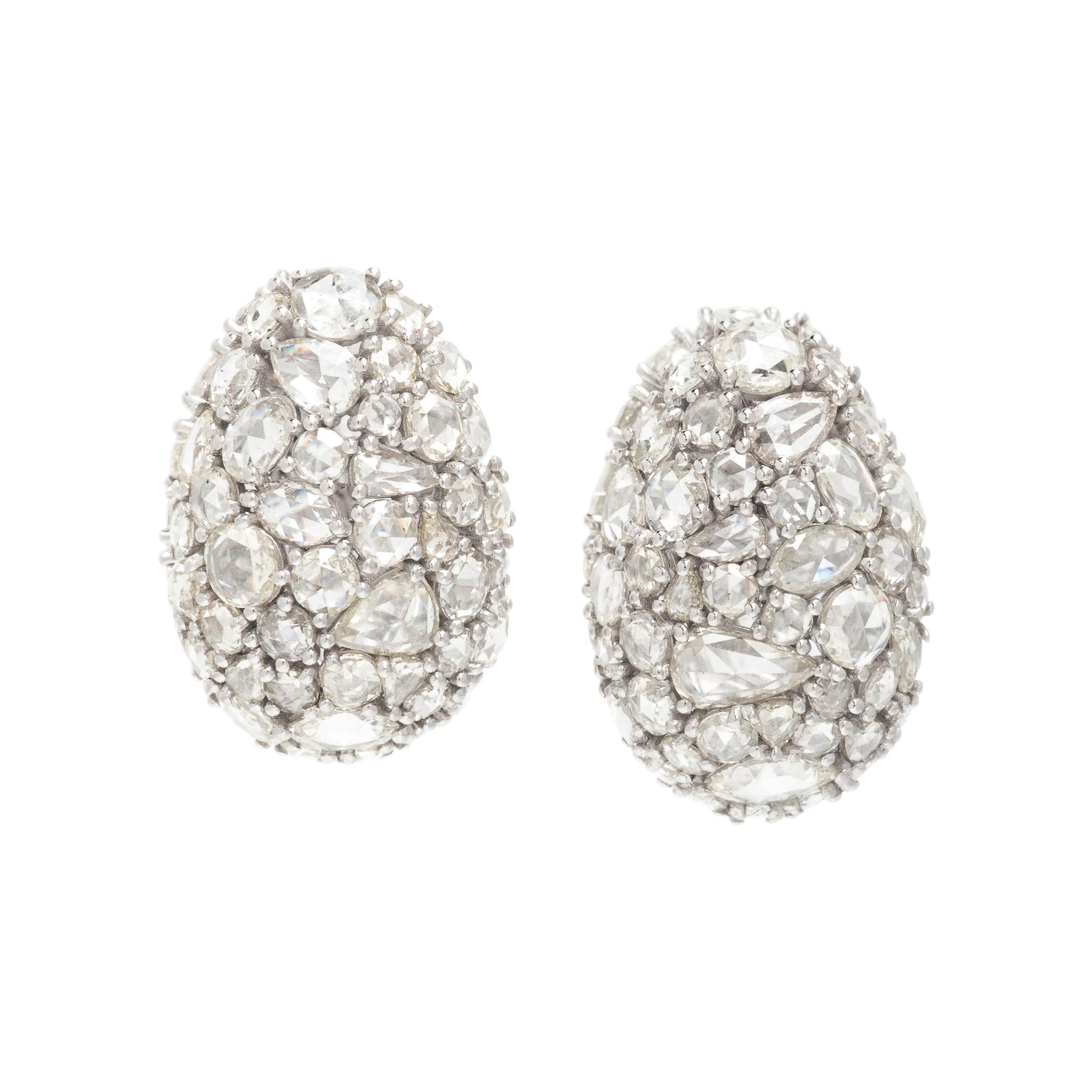 Rose Cut Diamond and White Gold Earrings