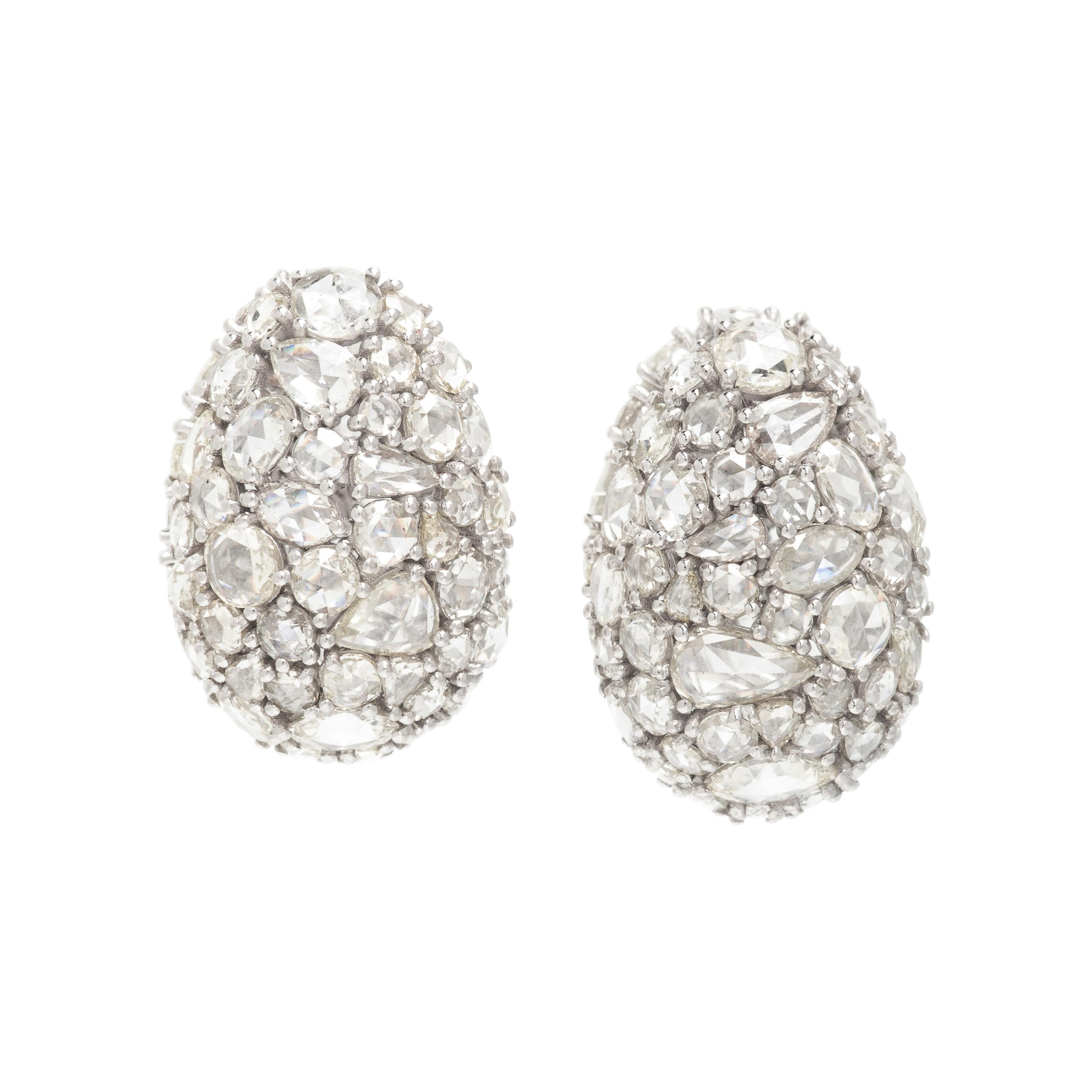 Rose Cut Diamond and White Gold Earrings