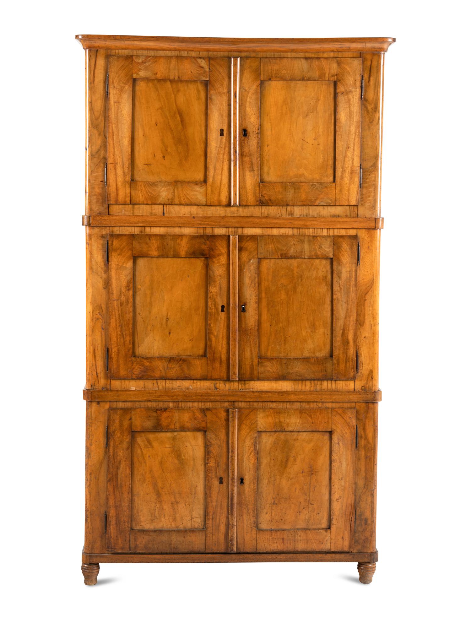 A German or Austrian Walnut Three-Case Campaign Cabinet
