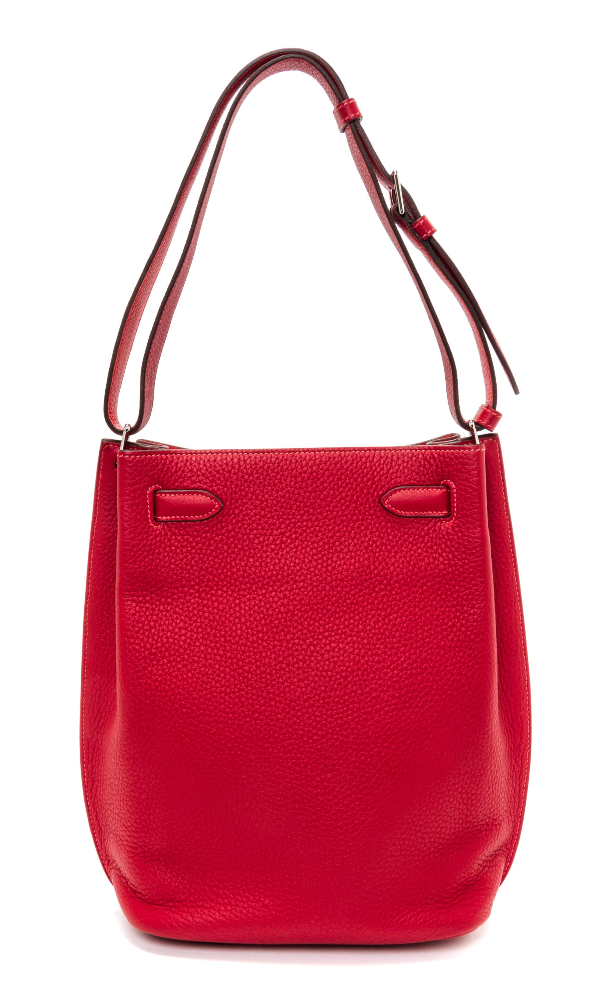 An Hermes Rouge Casaque Taurillon Clemence 22cm So-Kelly Handbag, 9" x 11" x 4.5".