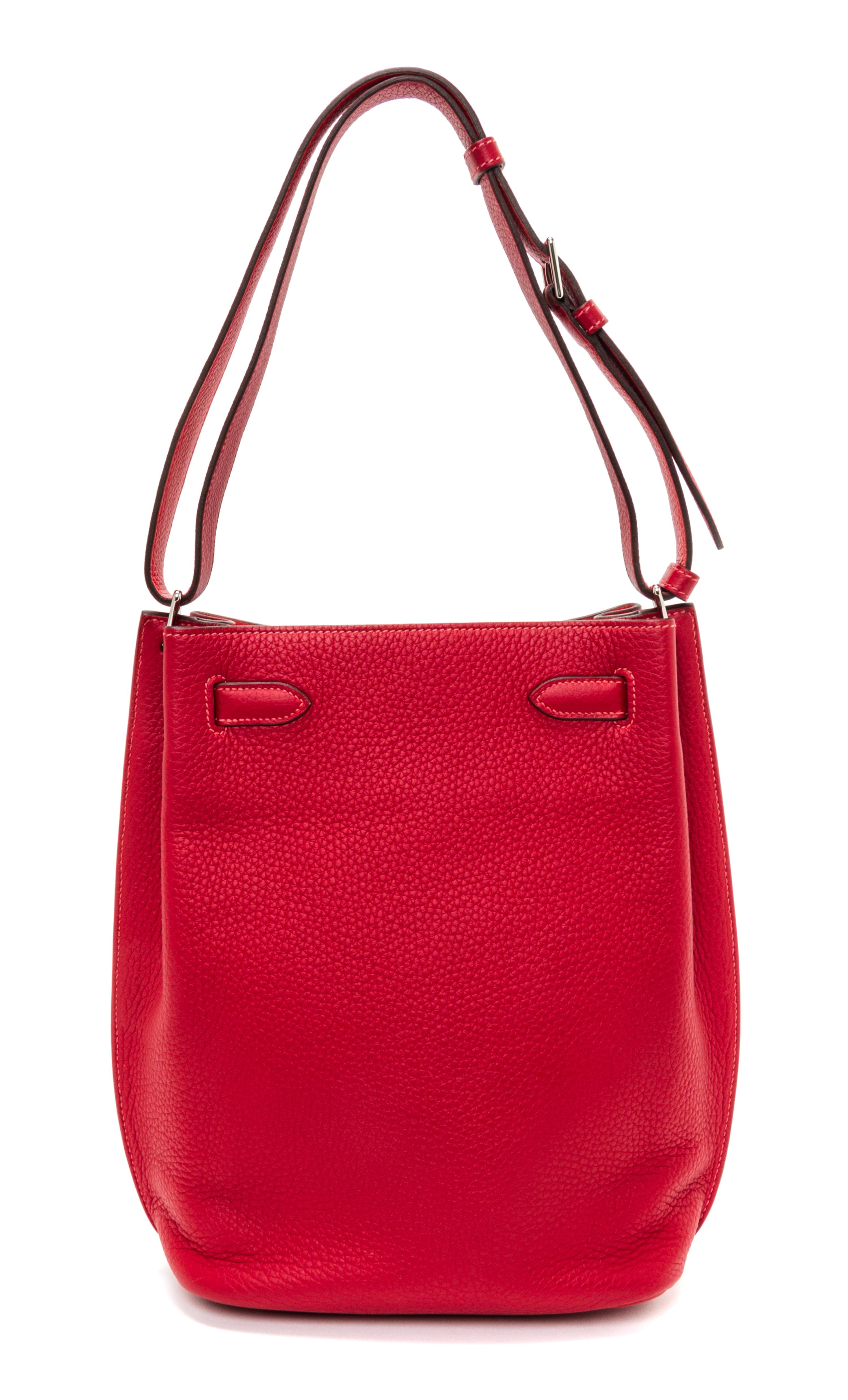 An Hermes Rouge Casaque Taurillon Clemence 22cm So-Kelly Handbag, 9" x 11" x 4.5".