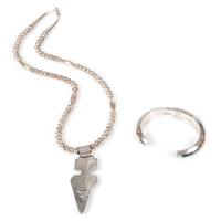 Matching Sterling Silver and Mosaic Inlay Cuff Bracelet and Figural Necklace