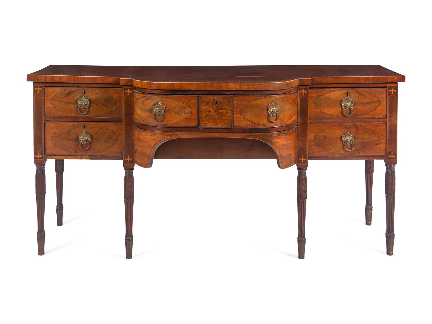 A George III Mahogany, Satinwood and Rosewood Sideboard