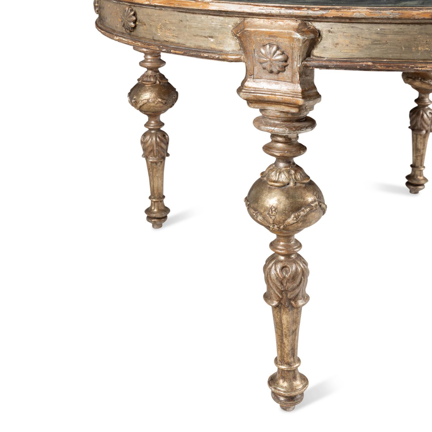 An Italian Baroque Style Silvered Wood and Engraving-Inset Center Table