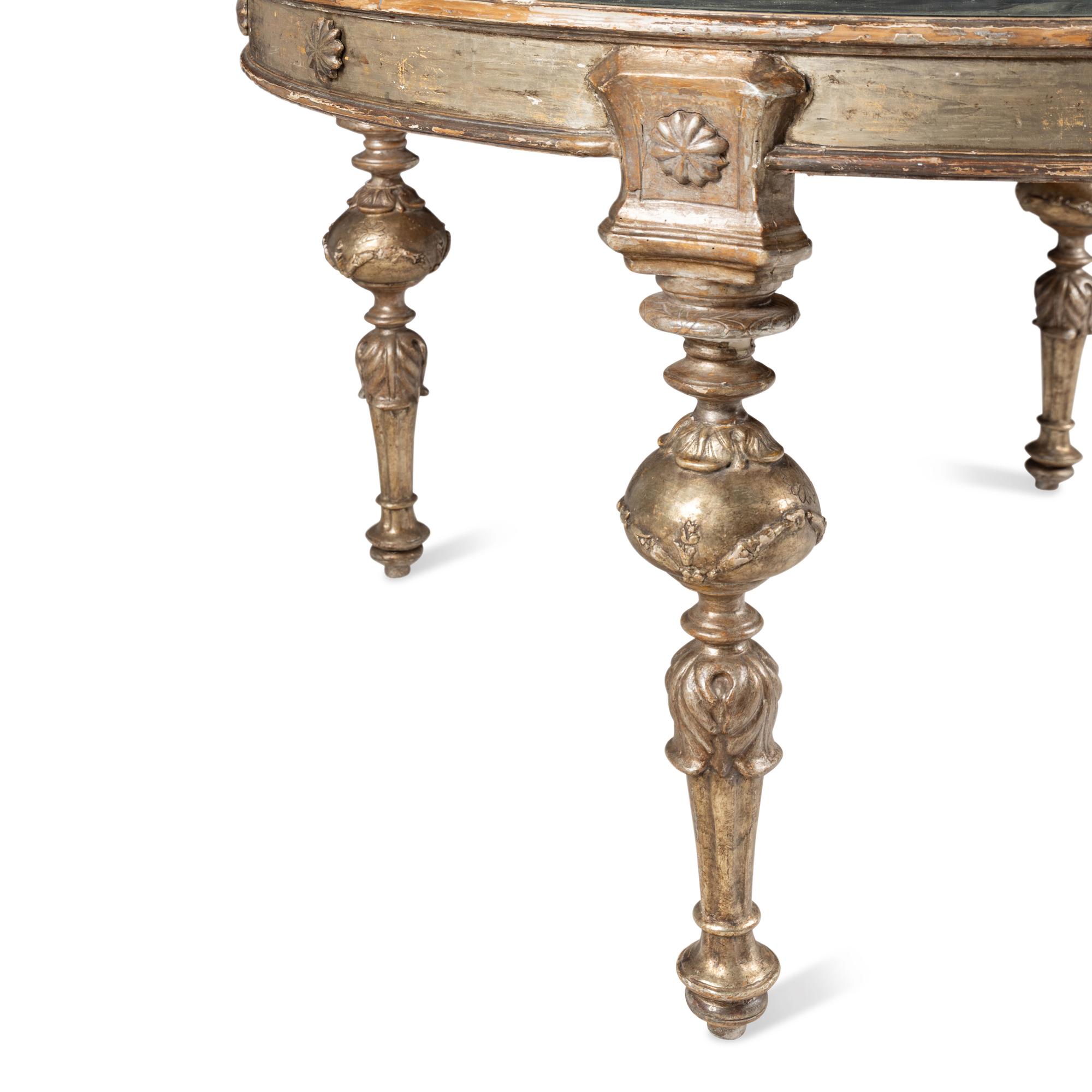 An Italian Baroque Style Silvered Wood and Engraving-Inset Center Table