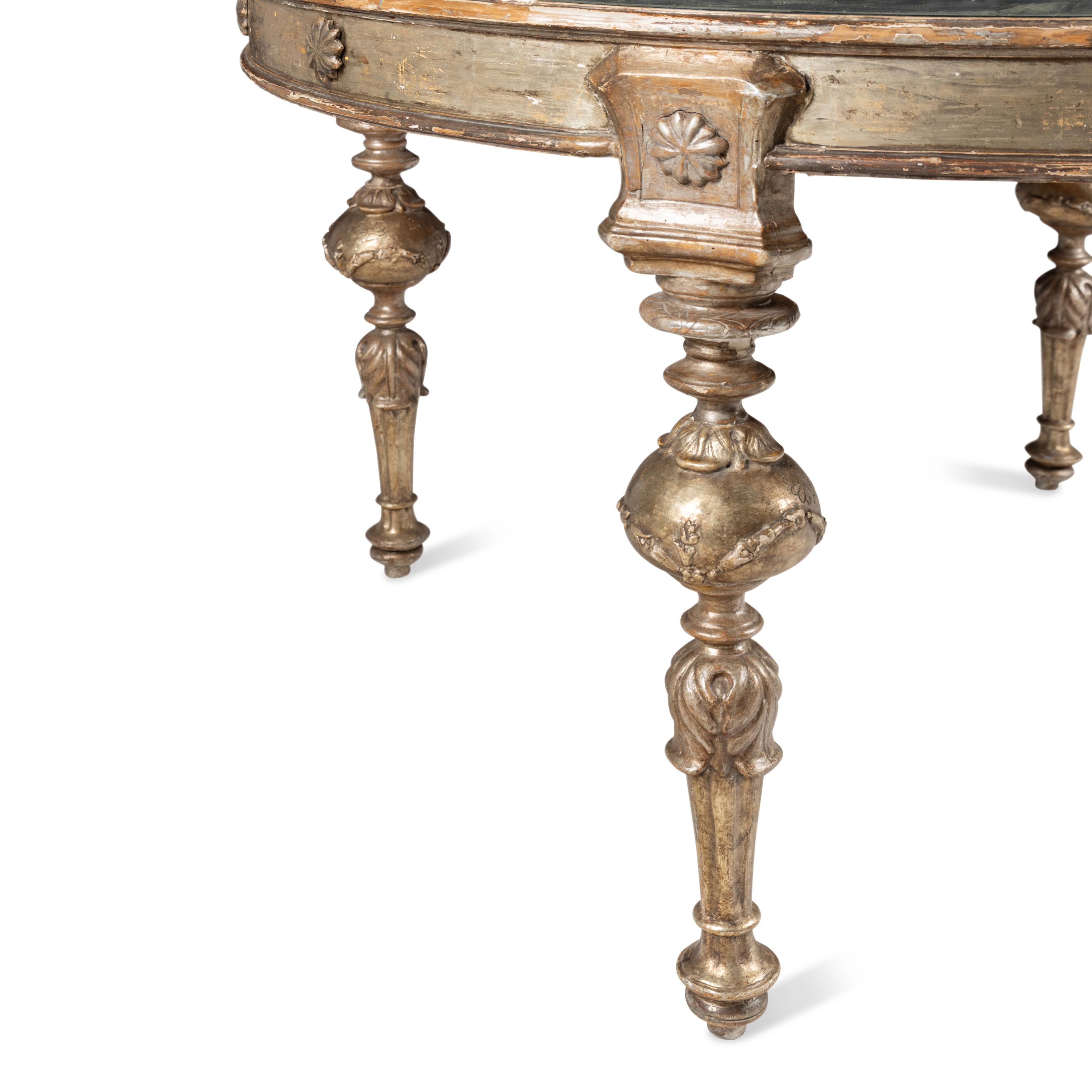 An Italian Baroque Style Silvered Wood and Engraving-Inset Center Table