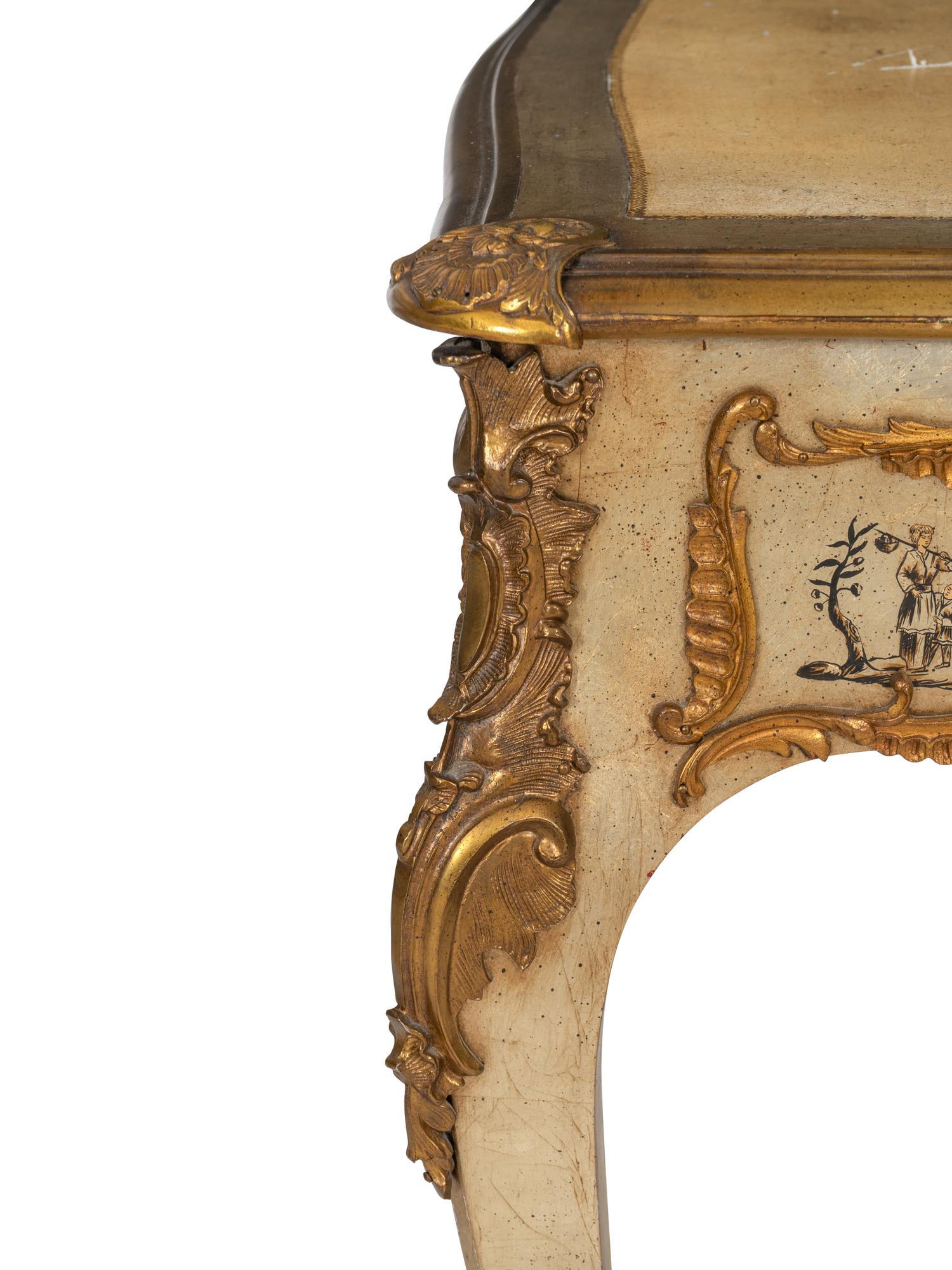 A Louis XV Style Gilt Bronze Mounted Chinoiserie Decorated Bureau Plat