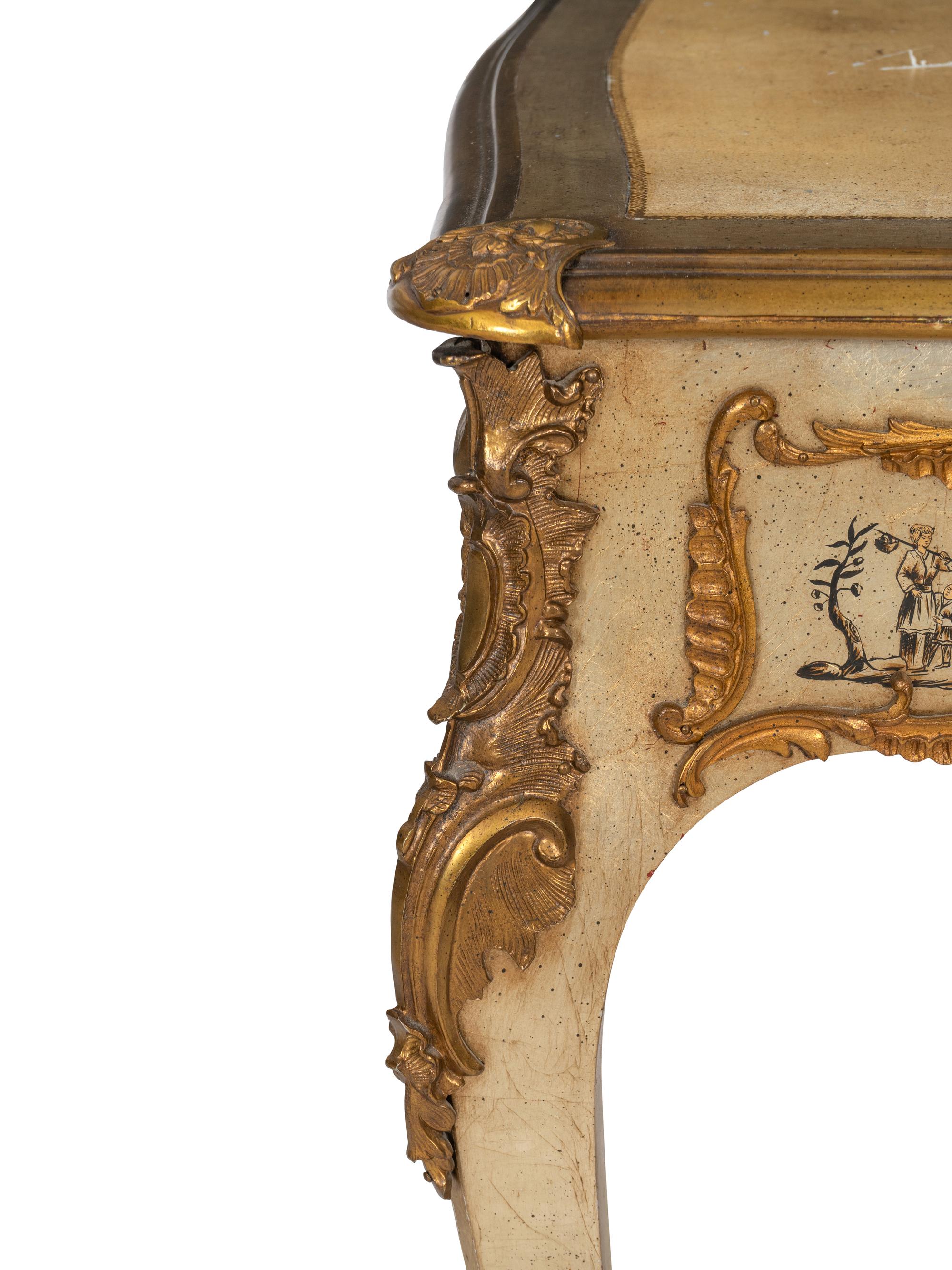 A Louis XV Style Gilt Bronze Mounted Chinoiserie Decorated Bureau Plat