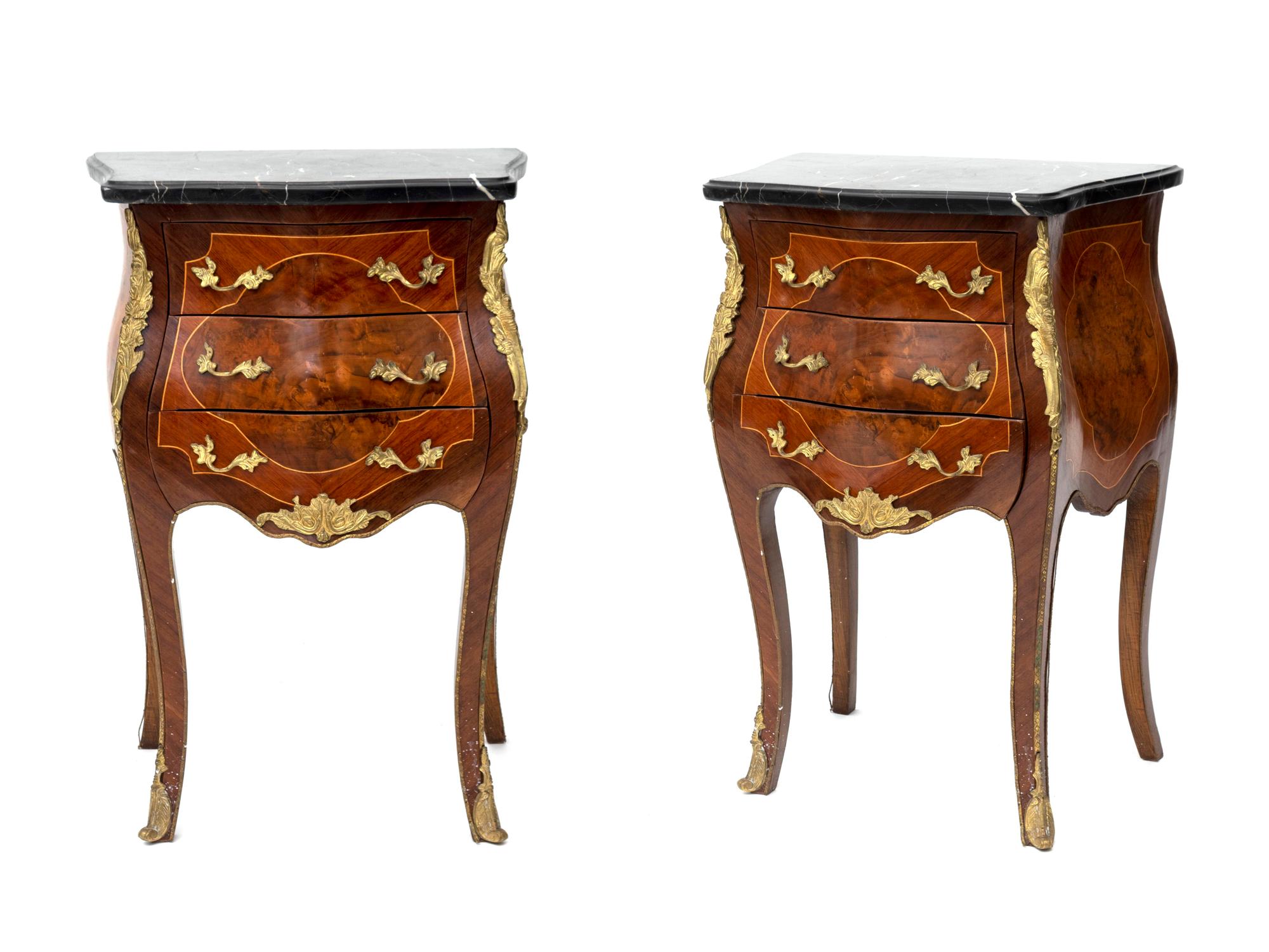A Pair of Louis XV Style Marquetry Petit Commodes — 20TH CENTURY