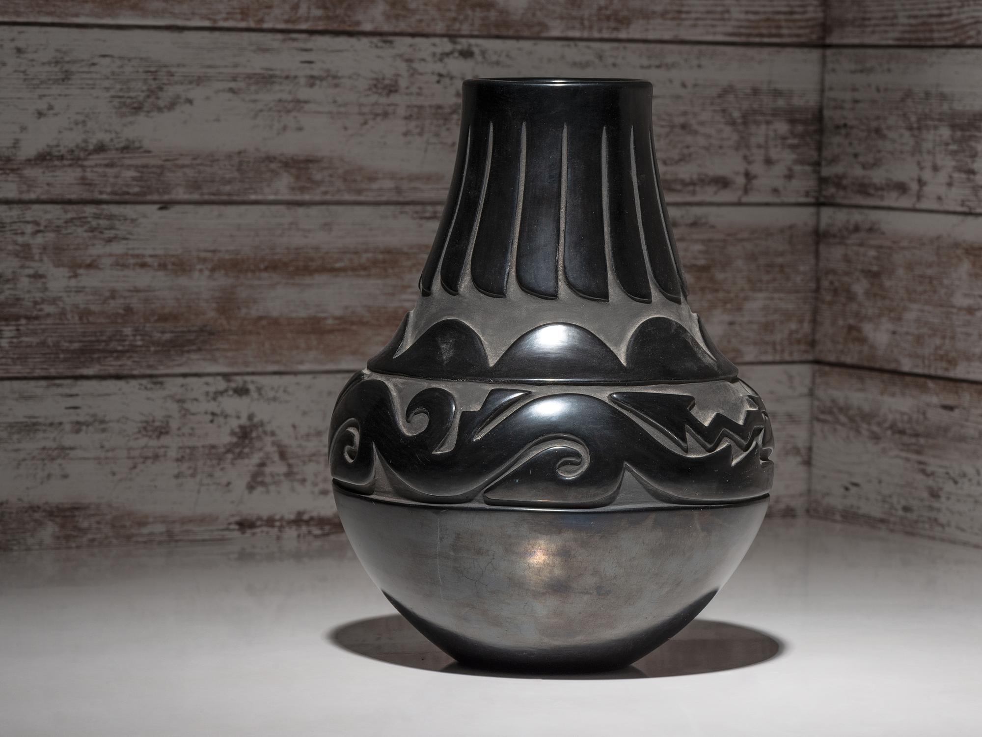 Carved Blackware Pottery Vase