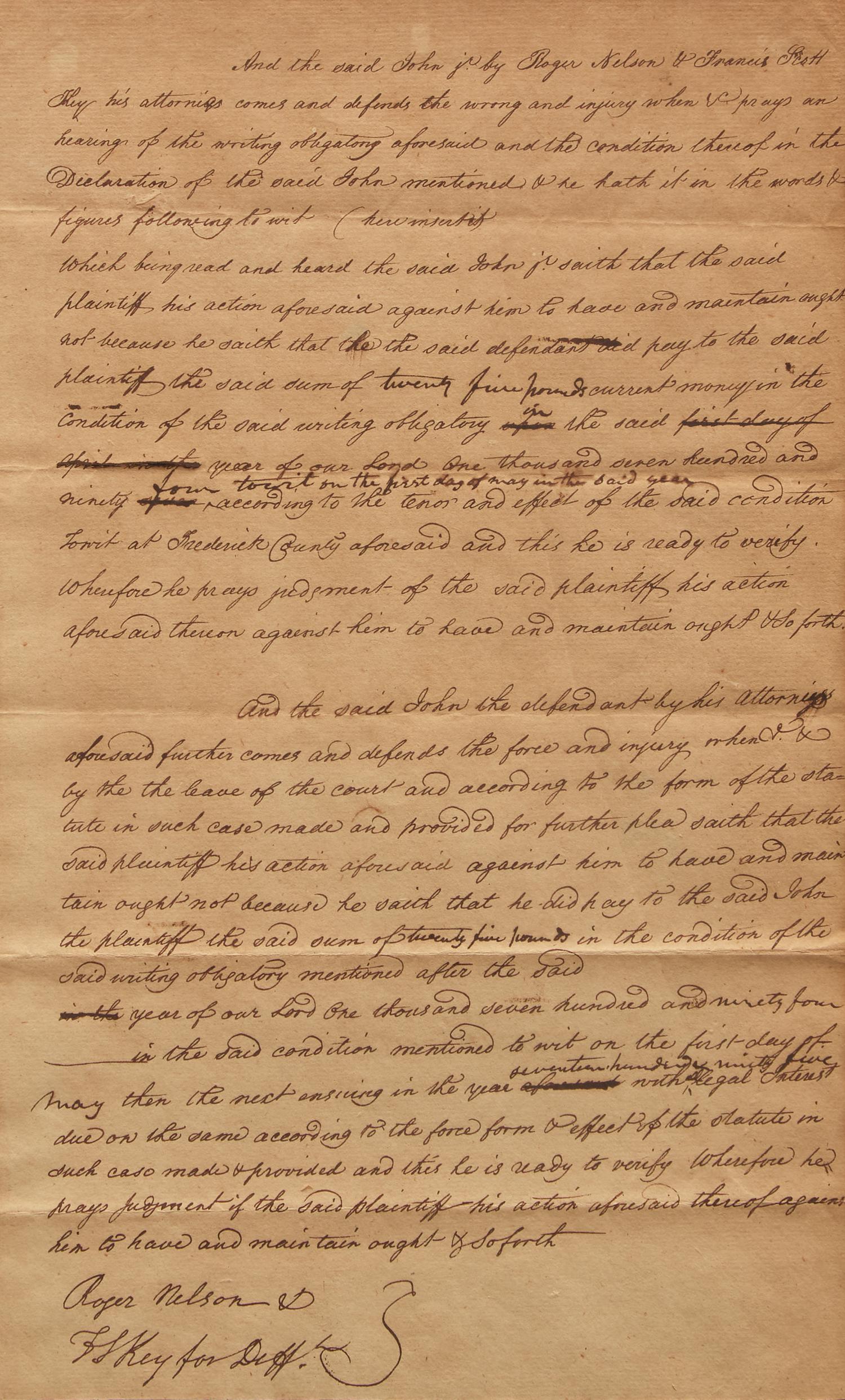 [Key, Francis Scott] Key, Francis Scott. Autograph Document, signed