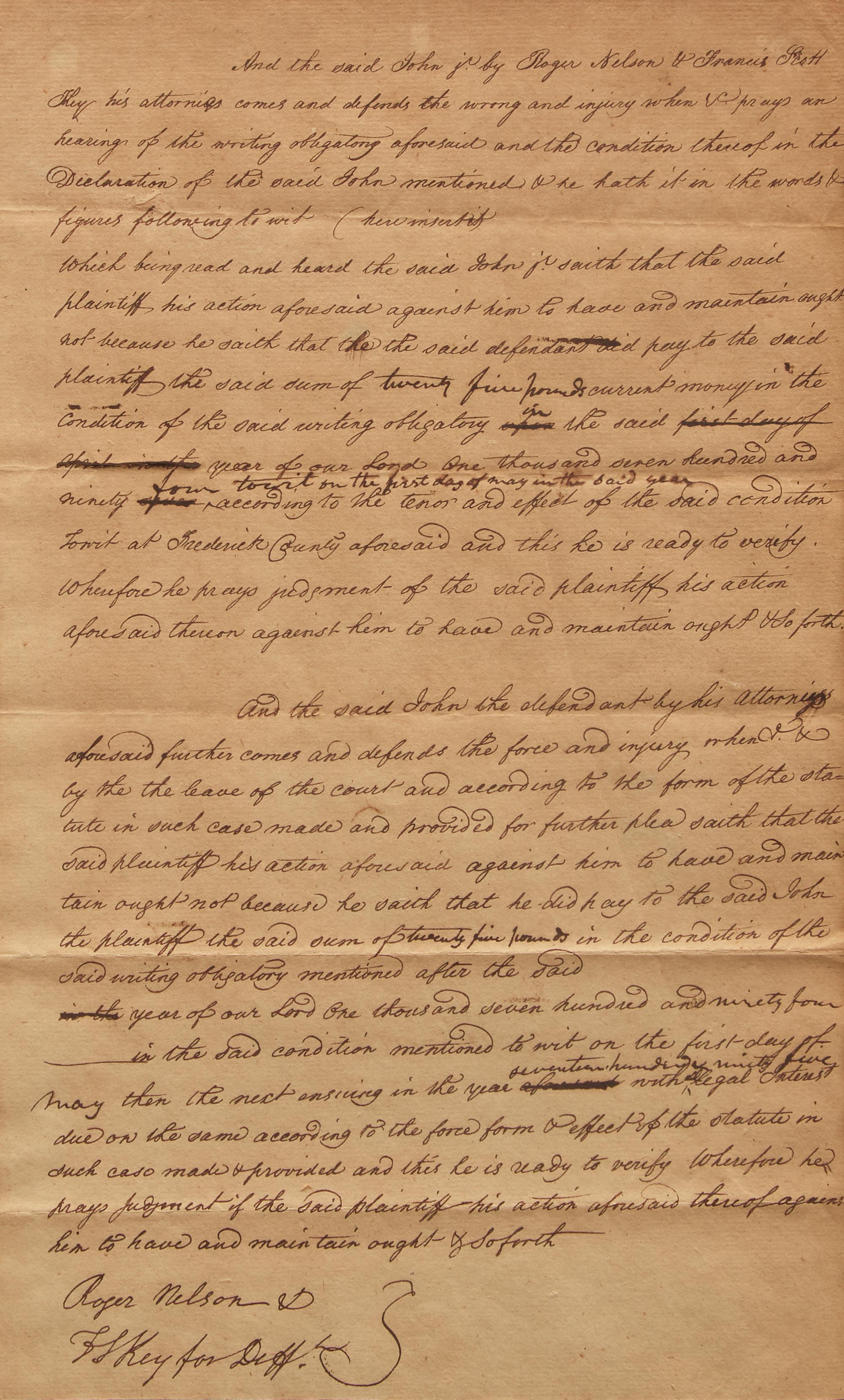 [Key, Francis Scott] Key, Francis Scott. Autograph Document, signed