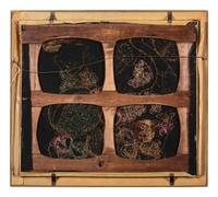 An American Stumpwork Embroidery of Fruit in a Whalebone Basket