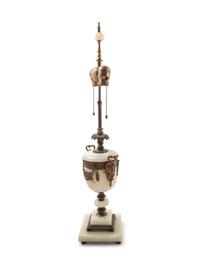 A Continental Gilt Metal Mounted Onyx Lamp