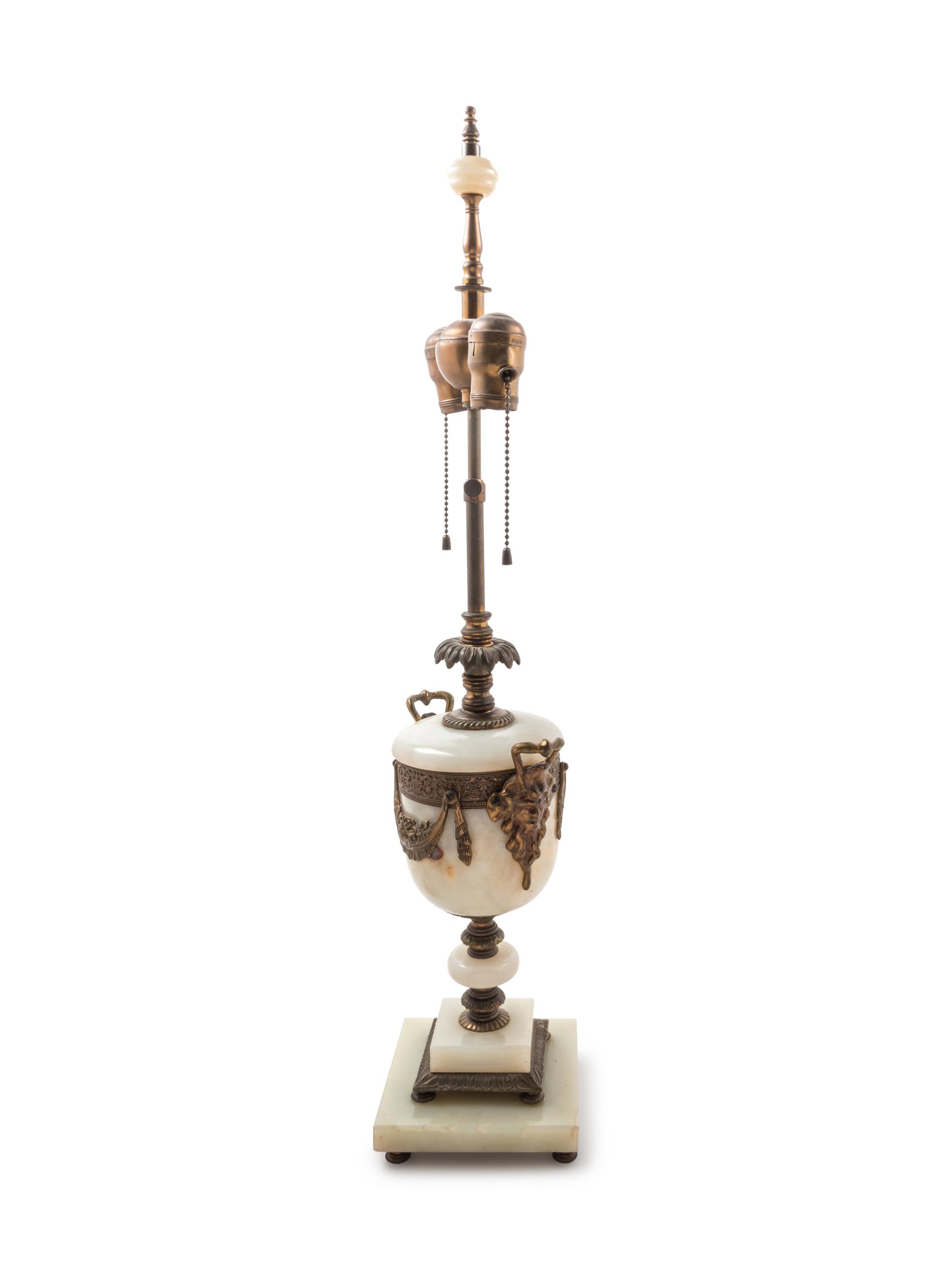 A Continental Gilt Metal Mounted Onyx Lamp
