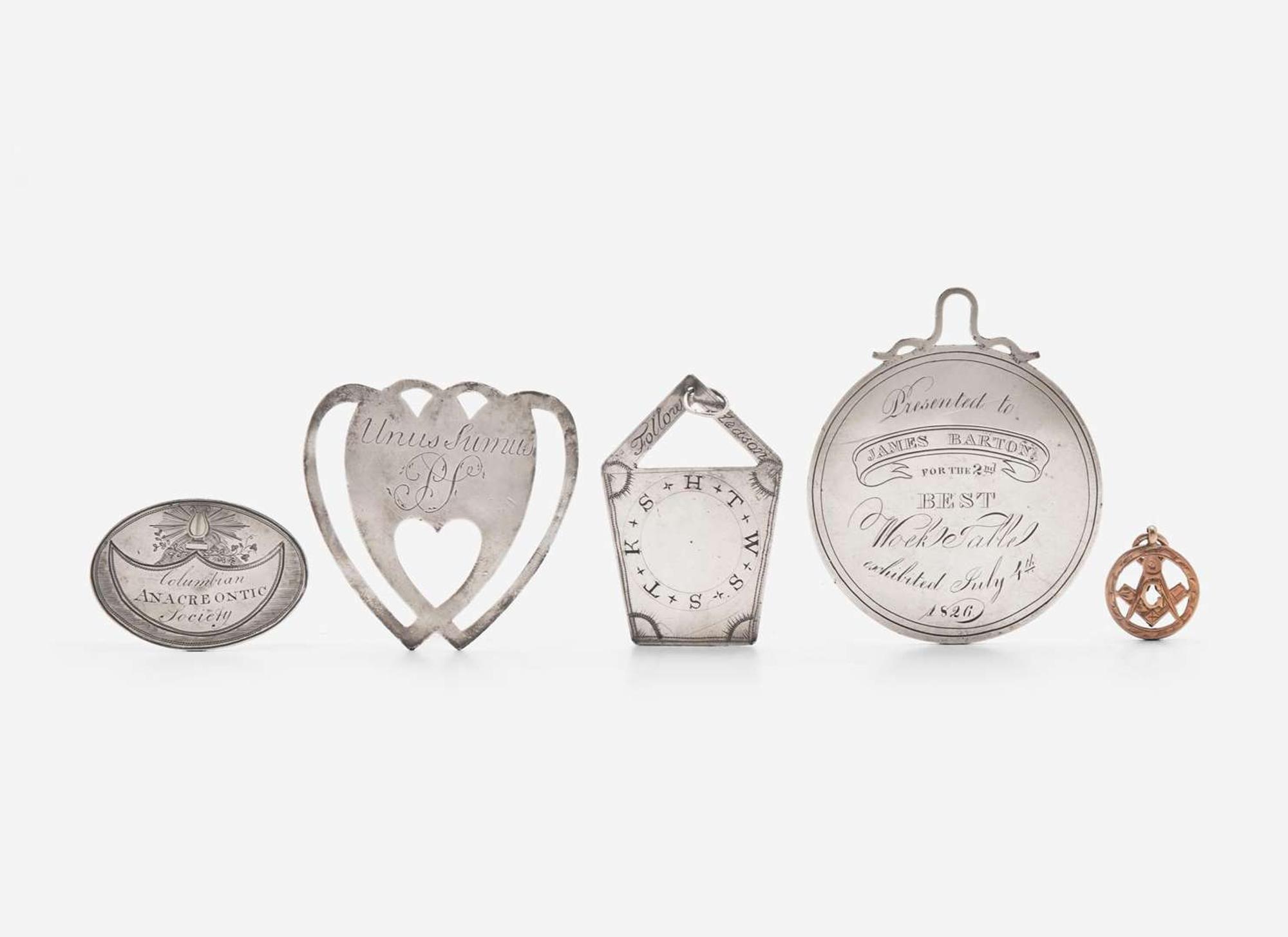 A collection of five silver or gold fraternal or society medals / jewels, various makers, late 18th - early 20th century
