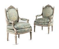 A Pair of Louis XVI Style Painted Fauteuils