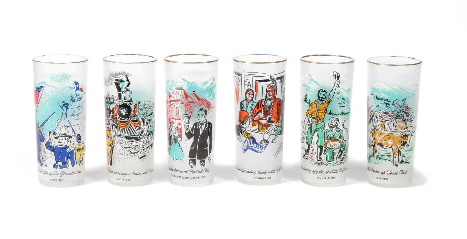 Set of Six Vintage Western Style Bar Glasses Height 6 1/2 inches