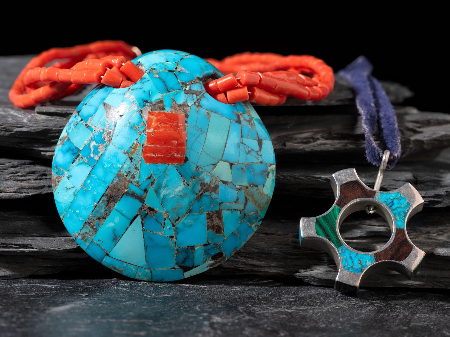 Pueblo Mosaic Inlay Spiny Oyster Shell Necklace, PLUS